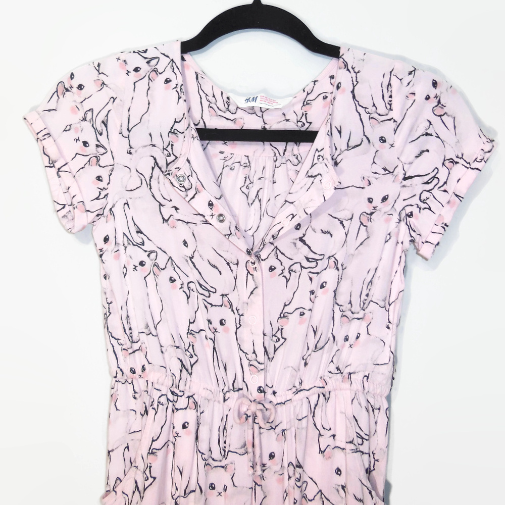 H&M Pink Girls Sz 9 10 Kitten Cat Romper Jumpsuit